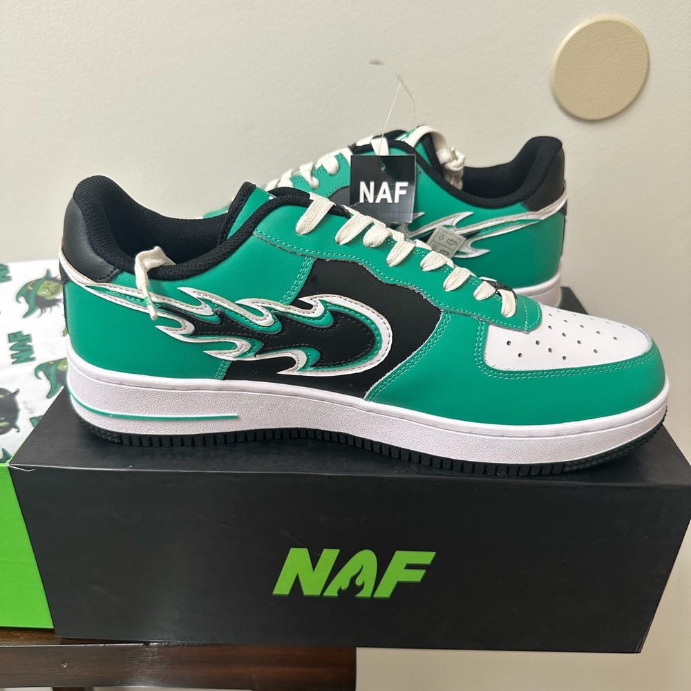 Green and Black Men's NAF Air Force 1 sneakers